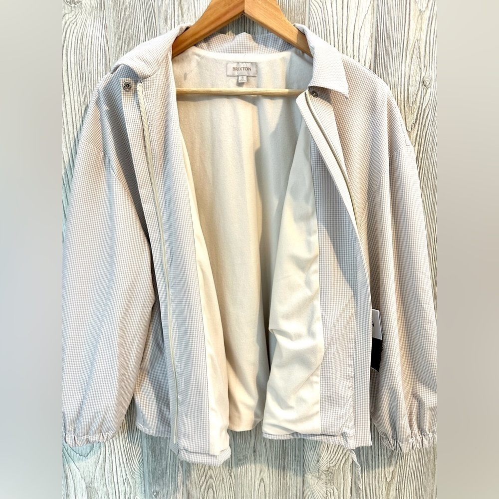NEW! BRIXTON BEIGE GINGHAM LEEDS Jacket Womens Size Small Oversized NWT - Picture 12 of 16